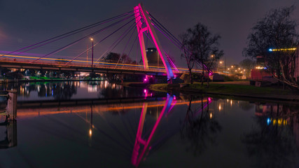 one of several bridges over the Brda River in Bydgoszcz - obrazy, fototapety, plakaty