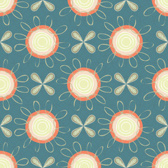 Vector Orange Yellow Flowers with Green Leaves on Green Background Seamless Repeat Pattern. Background for textile, book covers, manufacturing, wallpapers, print, gift wrap and scrapbooking.