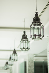 vintage lamps hung to decorate the interior of the house