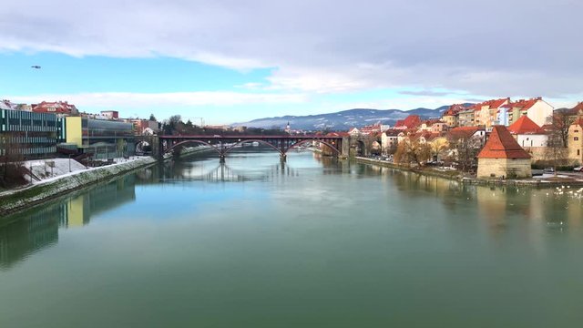 Cityscape of beautiful fairytale city Maribor, Slovenia, 4k footage video