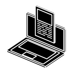 silhouette of laptop computer with document isolated icon