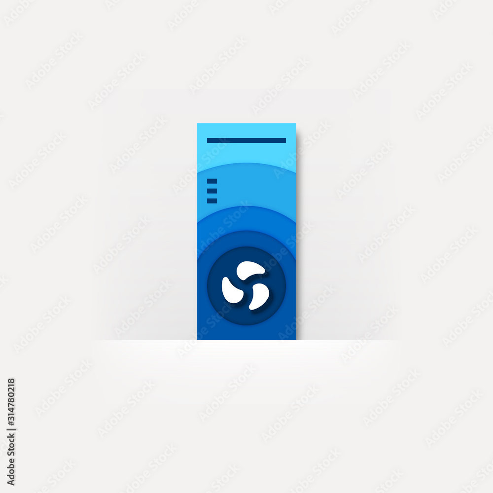 Poster tower case desktop computer blue colored material design vector icon / settings menu / shop product 