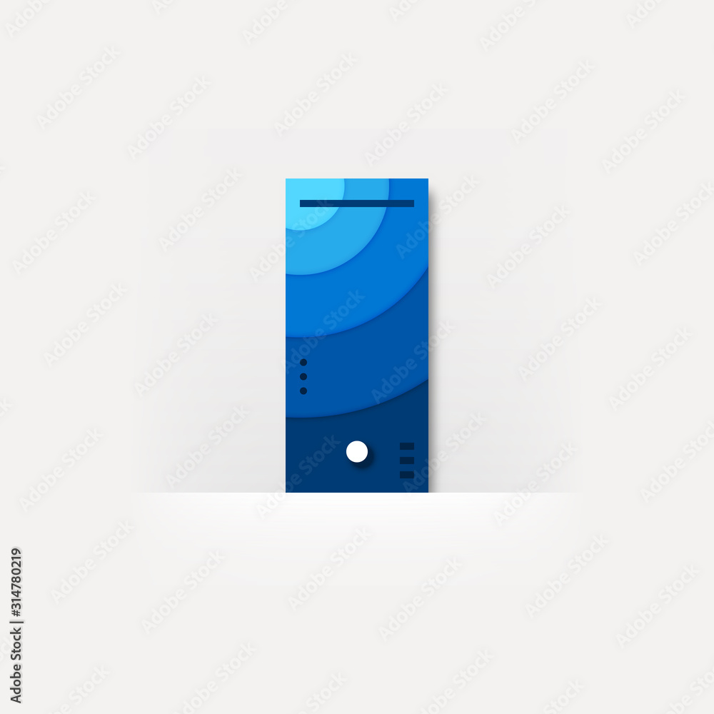 Aufkleber tower case desktop computer blue colored material design vector icon / settings menu / shop product 