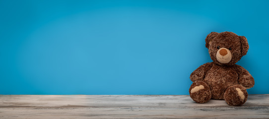 Teddybär mit blauen Hintergrund als Panorama