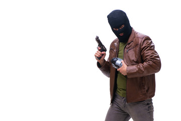 Robber wearing balaclava isolated on white background