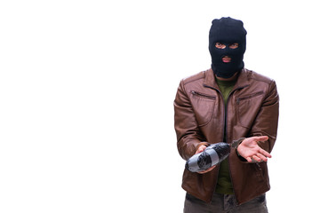Robber wearing balaclava isolated on white background