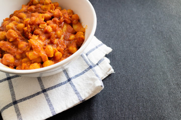 Bowl of Indian traditional curry, Chana Masala. Vegan.