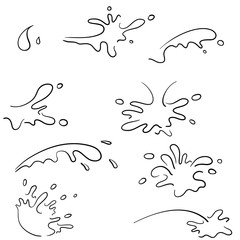 collection of splash water with drops, a splash of falling water hand drawn doodle cartoon style