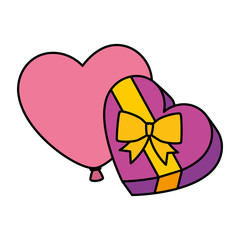 gift in heart shape with balloon air helium isolated icon