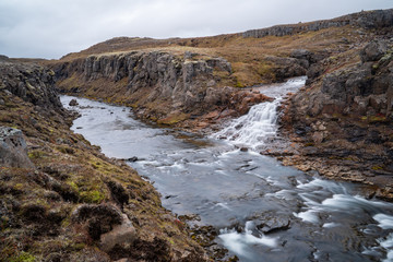 the stunning view along the waterfall circle hike in Laugarfell iceland