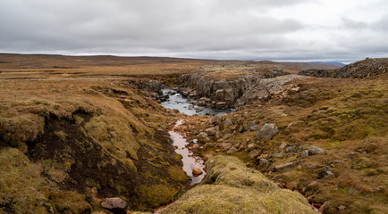 the stunning view along the waterfall circle hike in Laugarfell iceland