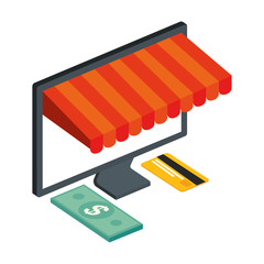 credit card and computer with parasol