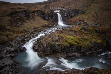 the stunning view along the waterfall circle hike in Laugarfell iceland