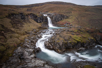 the stunning view along the waterfall circle hike in Laugarfell iceland