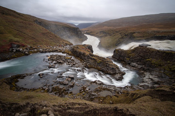 the stunning view along the waterfall circle hike in Laugarfell iceland
