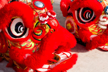 Asian New Year, traditional holiday. street performances and dancing of a dragon and a lion. The...
