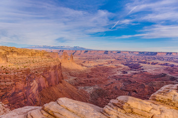 View on typical rock formations in Conyonlands National Park in Utah in winter