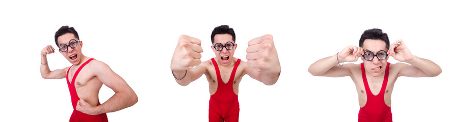 Funny wrestler isolated on white