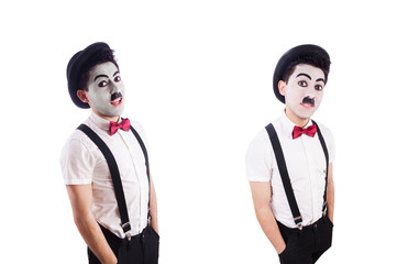 Personification of Charlie Chaplin on white