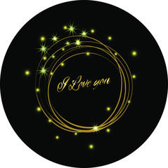 gold round frame with sequins and stars with inscription