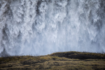 Close up of giant waterfall, Iceland