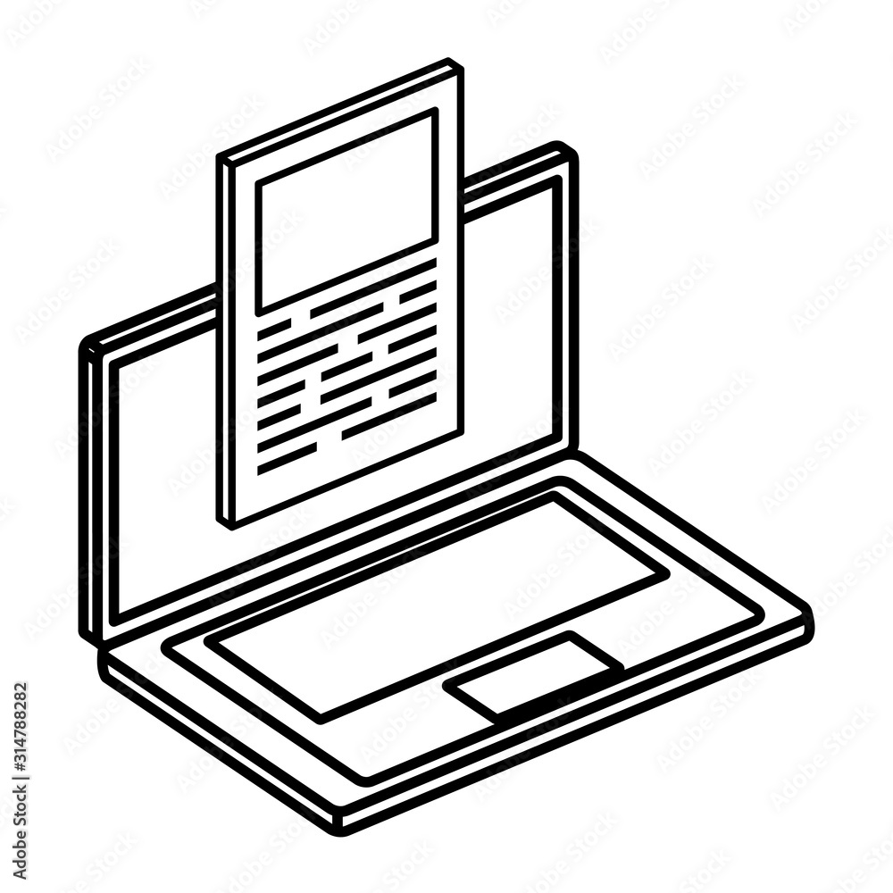Poster laptop computer with document isolated icon