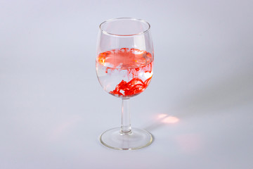 Wine Glass of water with flowing red swill