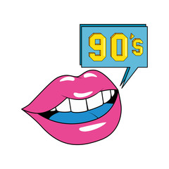 nineties sign with lips retro style isolated icon