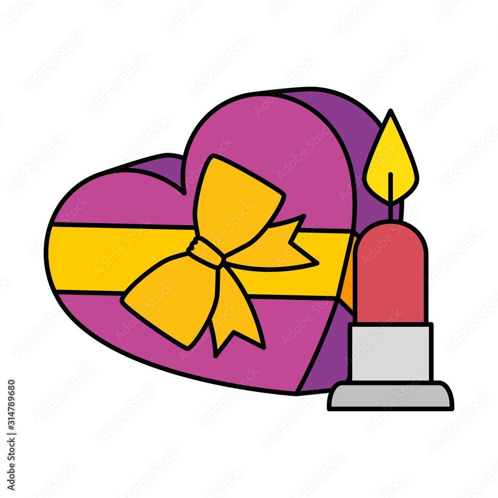 Poster gift in heart shape with candle isolated icon