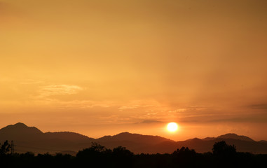 Sunset Yellow gold sky evening In tropical countries summer