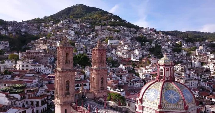Taxco, Church of Santa Prisca by drone.