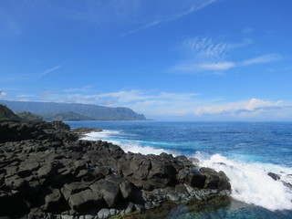 sea, ocean, beach, coast, landscape, water, sky, nature, rock, blue, rocks, waves, coastline, clouds, shore, summer, travel, seascape, island, surf, wave, vacation, stone, sand, cliff
