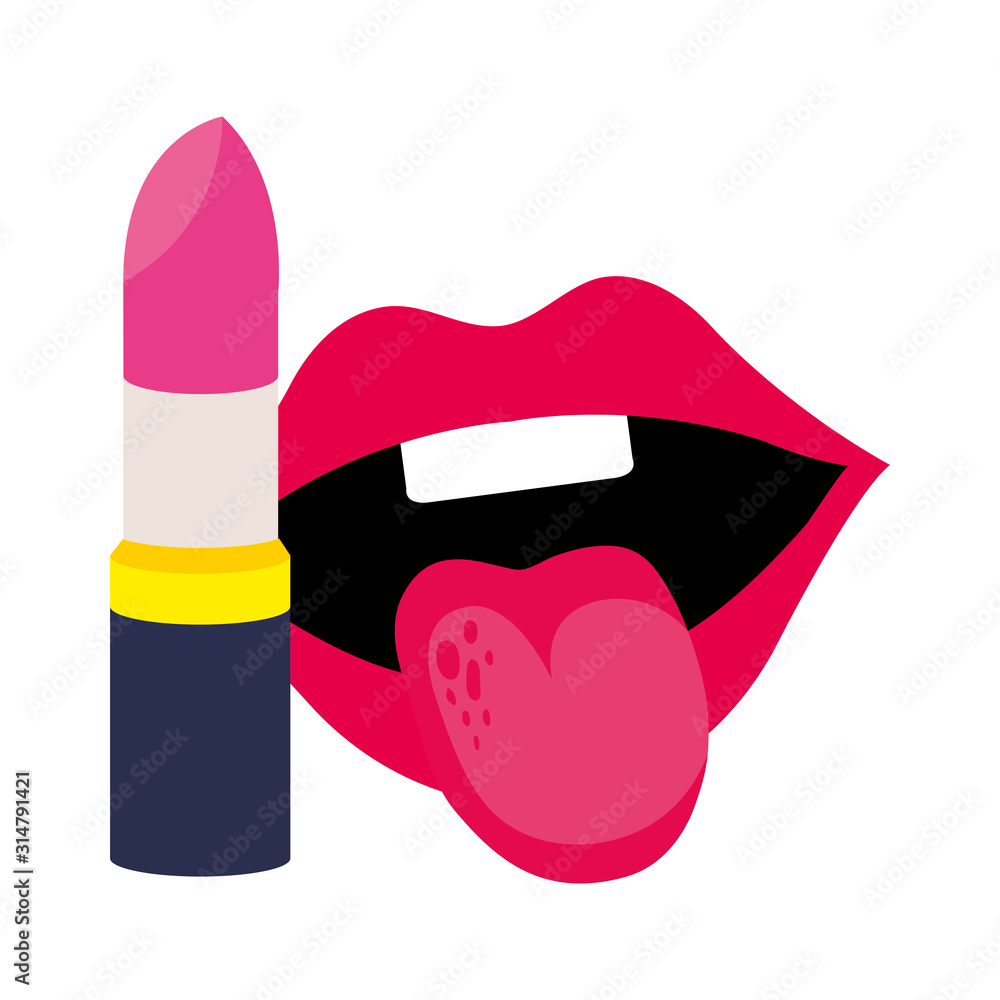 Sticker lipstick with sexy mouth pop art style icon