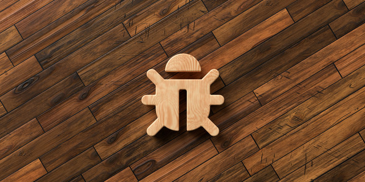 3D rendered bug icon in front of wooden background