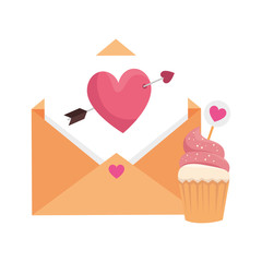 envelope with heart and cupcake