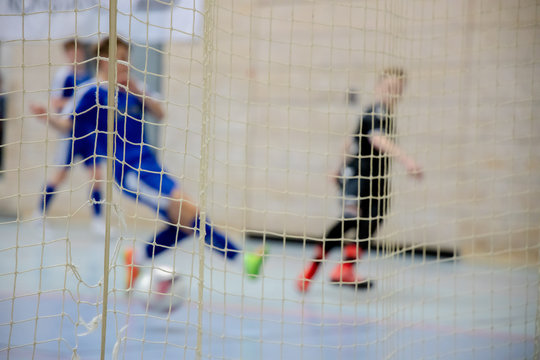 Fussball Netz Tor Kinder Mannschaft Halle Turnier Spiel