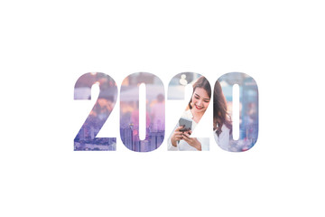 Obraz premium New year 2020 with smile asia womon