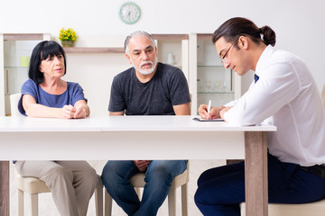 Financial advisor giving retirement advice to old couple