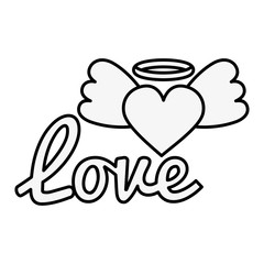 love sign and heart with wings pop art style icon vector illustration design