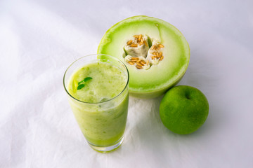 Blended green smoothie with Granny Smith Apple, Honeydew Melon