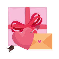 envelope with heart and gift box vector illustration design