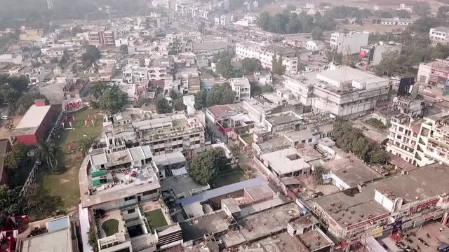 Indian City by drone at a foggy day.