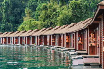 Luxury raft houses resort on Cheow Lan lake in Khao Sok National Park