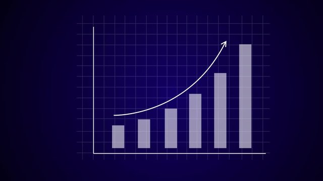 Business Growth And Success Arrow Infographics/ 4k Animation of a business infographics with rising arrow and bar stats appearing, symbolizing growth and success.