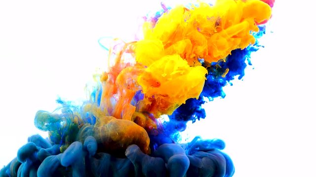 4K Color paint drops in water , abstract color mix , drop of Ink color mix paint falling on water Colorful ink in water, footage,