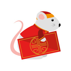 cute rodent rat with chinese card vector illustration design
