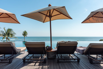 deck chairs at a beach resort in bali
