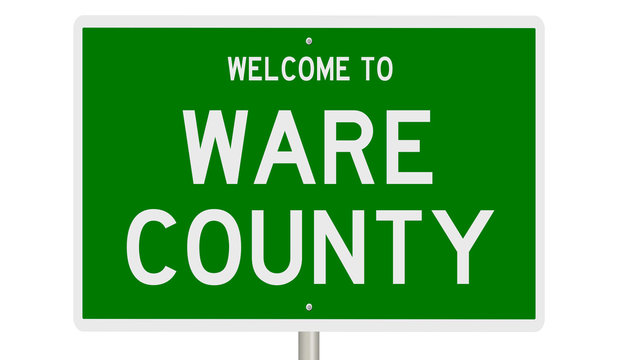 Rendering of a green 3d highway sign for Ware County