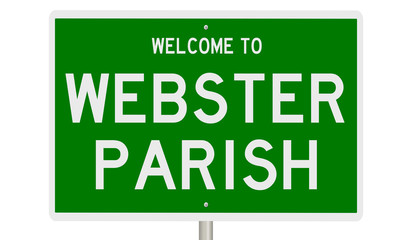 Rendering of a green 3d highway sign for Webster Parish in Louisiana
