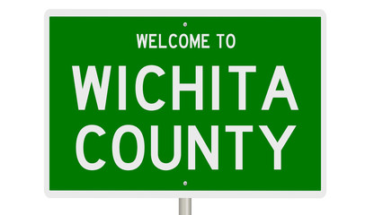 Rendering of a green 3d highway sign for Wichita County